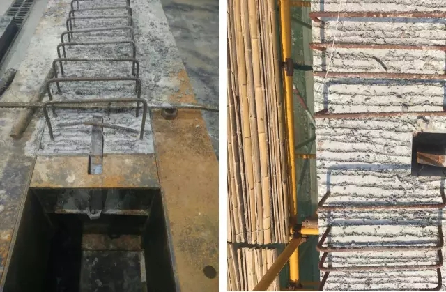 预制主梁和预制次梁的毗毗邻纳牛担板节点。</